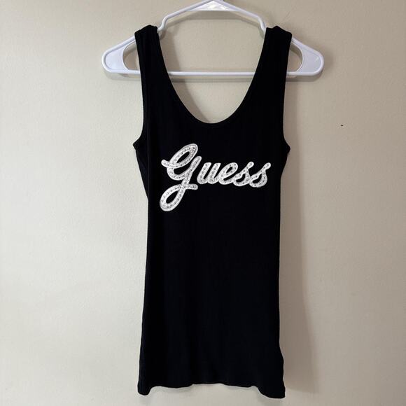 black rhinestone guess logo tank top y2k style - Picture 2 of 4